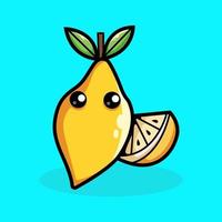 linda ilustración de icono de vector de dibujos animados de limón. concepto de icono de la naturaleza de la fruta. vector premium aislado.