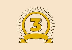 Vintage yellow circle badge with number 3 on it vector