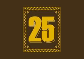 número 25 en marco de rectángulo retro vector