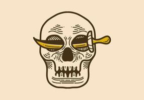 ilustración de estilo antiguo de una calavera con una espada entre dos ojos vector