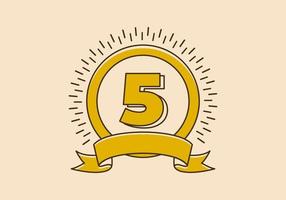 Vintage yellow circle badge with number 5 on it vector