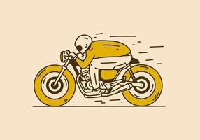 Vintage style illustration of a man is speeding on a motorbike