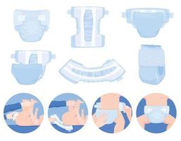 Baby Diaper Icon Set vector