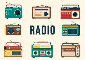 reproductor de radio para grabar, programa de entrevistas, entrevistas a celebridades y escuchar música en una plantilla dibujada a mano ilustración de estilo plano de dibujos animados vector