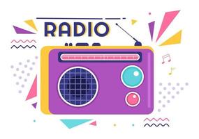 reproductor de radio para grabar, programa de entrevistas, entrevistas a celebridades y escuchar música en una plantilla dibujada a mano ilustración de estilo plano de dibujos animados vector