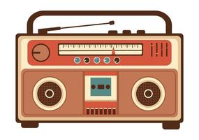 Retro Radio Player Style for Record, Old Receiver, Interviews Celebrity and Listening to Music in Template Hand Drawn Cartoon Flat Illustration vector