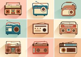 estilo de reproductor de radio retro para grabación, receptor antiguo, entrevistas a celebridades y escuchar música en una plantilla dibujada a mano ilustración plana de dibujos animados vector