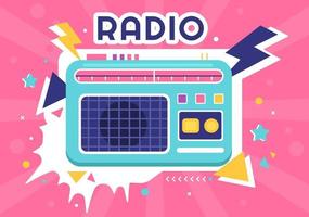 reproductor de radio para grabar, programa de entrevistas, entrevistas a celebridades y escuchar música en una plantilla dibujada a mano ilustración de estilo plano de dibujos animados vector