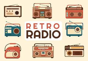 estilo de reproductor de radio retro para grabación, receptor antiguo, entrevistas a celebridades y escuchar música en una plantilla dibujada a mano ilustración plana de dibujos animados vector