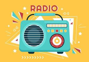 reproductor de radio para grabar, programa de entrevistas, entrevistas a celebridades y escuchar música en una plantilla dibujada a mano ilustración de estilo plano de dibujos animados vector