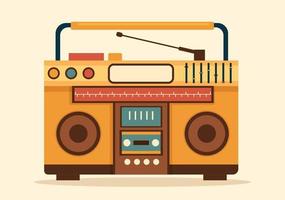 Retro Radio Player Style for Record, Old Receiver, Interviews Celebrity and Listening to Music in Template Hand Drawn Cartoon Flat Illustration vector