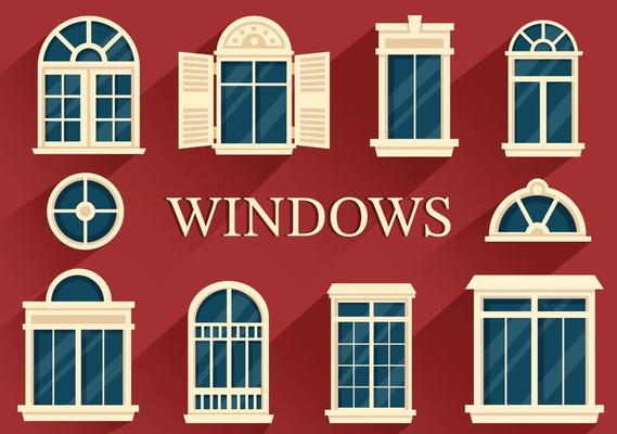 House Architecture with Set of Doors and Windows Various Shapes, Colors and Sizes in Template Hand Drawn Cartoon Flat Background Illustration