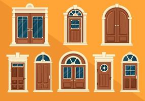arquitectura de la casa con un conjunto de puertas y ventanas de varias formas, colores y tamaños en plantilla ilustración de fondo plano de dibujos animados dibujados a mano vector