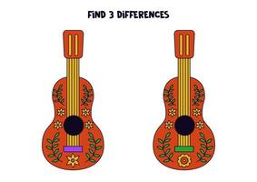 Encuentra tres diferencias entre dos guitarras. vector