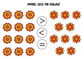 More, less, equal with red and yellow flowers. vector