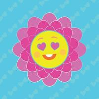 cara de sonrisa de flor de margarita. buen rollo y emoción positiva. estilo retro años 90. linda pegatina de flor de sonrisa. encantador emoticón. icono de diseño creativo de dibujos animados. vector