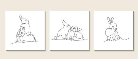 Rabbits abstract one continuous line illustration. Modern minimalist style bunny symbol of 2023 year vector