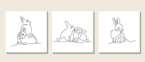 Rabbits abstract one continuous line illustration. Modern minimalist style bunny symbol of 2023 year vector