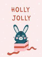 Merry Christmas and Happy New Year card with cute rabbits Hare symbol of 2023 year. vector