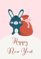 Merry Christmas and Happy New Year card with cute rabbits Hare symbol of 2023 year. vector