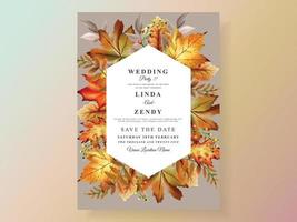 autumn wedding invitation card with pumpkin and mushroom and bird and leaves watercolor vector