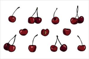 imágenes prediseñadas de cereza vectorial. icono de baya dibujado a mano. conjunto de ilustración de frutas vector