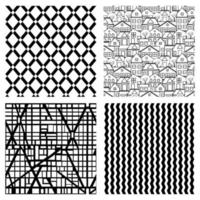 Silhouette of a geometric and floral black and white pattern seamless tile cut file vector set