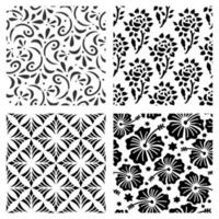 Silhouette of a geometric and floral black and white pattern seamless tile cut file vector set