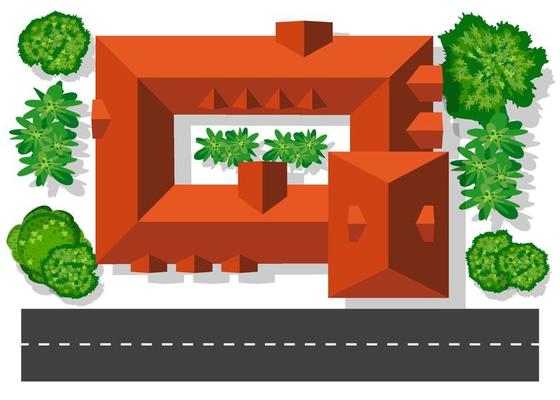 Top view of the city. Urban street with houses and trees 3D illustration
