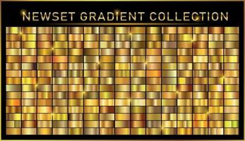 Gold gradient set background vector icon texture metallic illustration for frame, ribbon, banner, coin and label. Realistic abstract golden design seamless pattern. Elegant light and shine template.