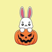 cute pumpkin rabbit halloween cartoon mascot doodle art hand drawn concept vector kawaii icon illustration