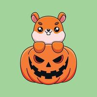 cute pumpkin squirrel halloween cartoon mascot doodle art hand drawn concept vector kawaii icon illustration