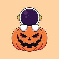 cute pumpkin astronaut halloween cartoon mascot doodle art hand drawn concept vector kawaii icon illustration