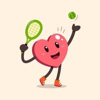 Cartoon heart character playing tennis vector