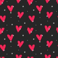Pattern Love and Passion. Shiny silver stars and pink hearts on dark background. Valentines Day background. Romantic wallpaper design with love symbol. vector
