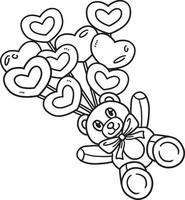 Teddy Bear Heart Balloons Isolated Coloring Page vector