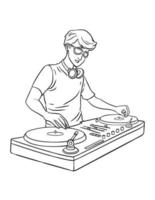 Disk Jockey Isolated Coloring Page for Kids vector