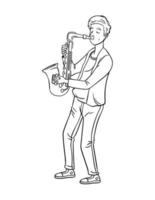 Saxophonist Isolated Coloring Page for Kids vector