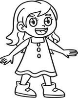 Happy Girl Isolated Coloring Page for Kids vector