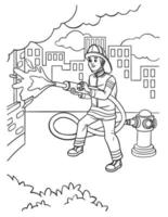 Firefighter Coloring Page for Kids vector