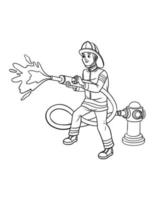 Firefighter Isolated Coloring Page for Kids vector