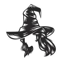 Witch hand drawn line art. Halloween vintage Flash tattoo or print design vector illustration.