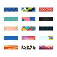 geometric modern tape washi sticker strips for text decoration. Set of colorful patterned washi tape. Vector illustration