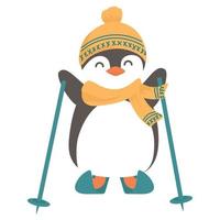 cute penguins skiing vector