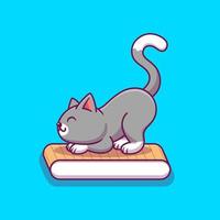 Cute Cat Scratching Cardboard Scratcher Cartoon Vector Icon Illustration. Animal Nature Icon Concept Isolated Premium Vector. Flat Cartoon Style