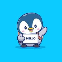 Cute Penguin Student Say Greeting Cartoon Vector Icon Illustration. Animal And Education Icon Concept Isolated Premium Vector. Flat Cartoon Style