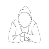 Vector illustration of an unknown man in a hood drawn in line-art style