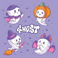 Hand drawn halloween cute ghost set collection full color vector