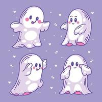 Hand drawn halloween cute ghost doodle collection full color vector