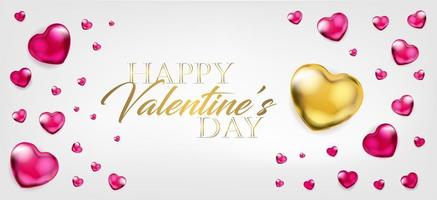 Valentines Day white banner with heart balloons vector